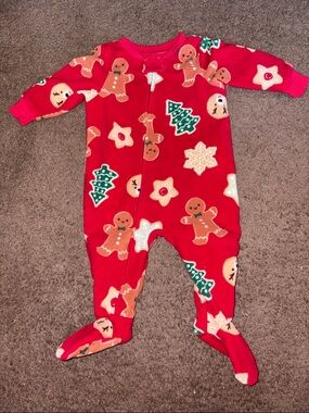 Carter's Red Gingerbread & Holiday Print One-Piece Footed Pajamas